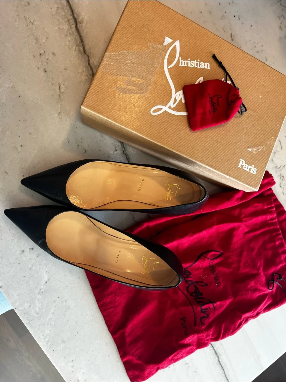 Christian Louboutin Black Pointed Leather Heels -Apostrophy Pump 70
